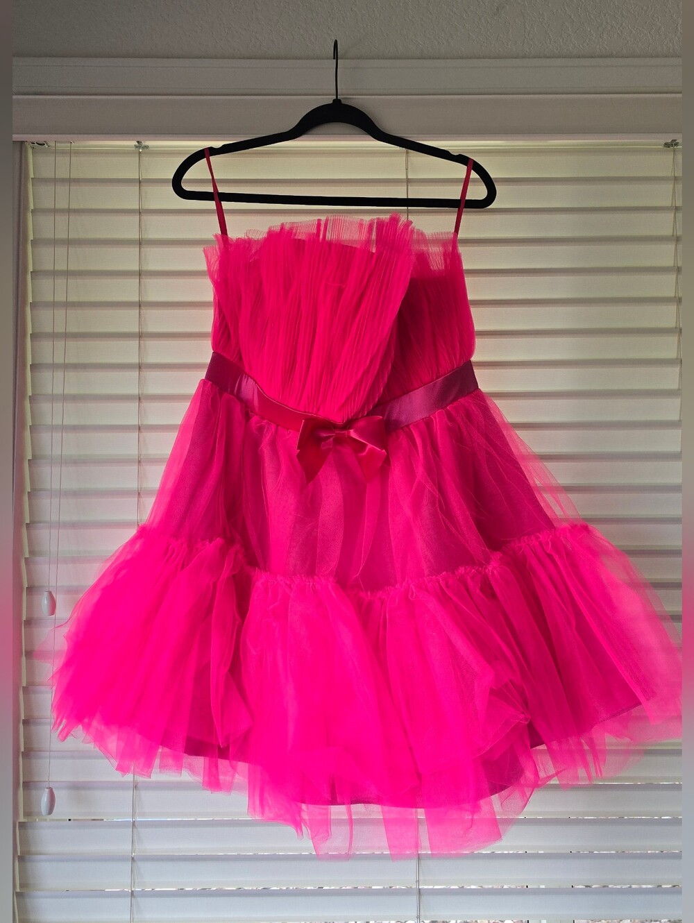 Hot Pink Tulle Party Dress with Bow